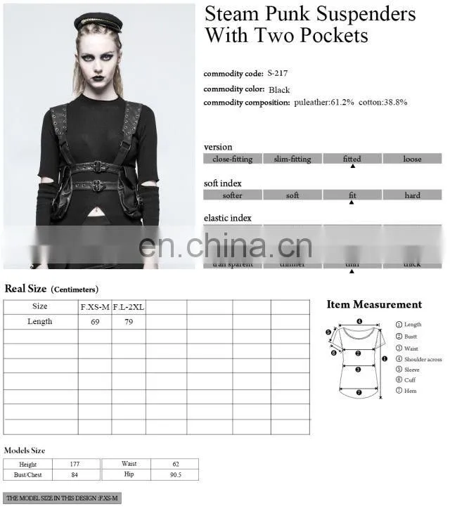 Punk Rave gothic black chest harness-top with pockets S-217