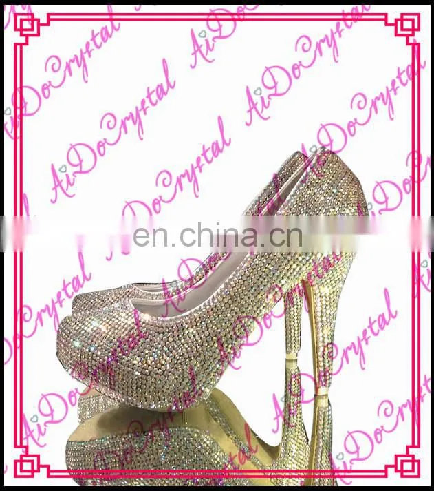Aidocrystal Pink Crystal wedding high heels ladies low heel fish mouth sandals made in china
