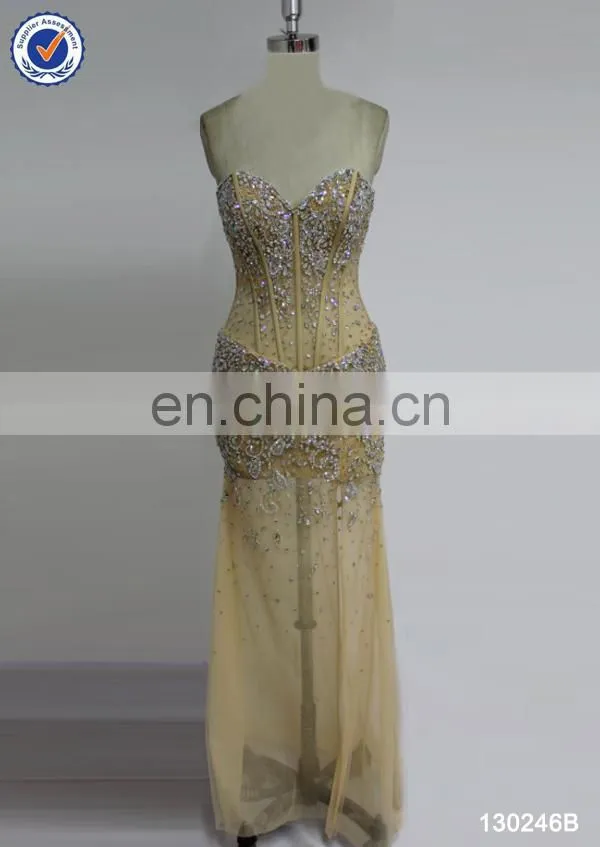 latest made in China beaded sexy split factory wholesale evening dress