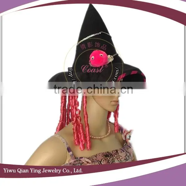 ladies cheap pink fashion witch hat with wig