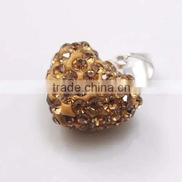 fashion jewelry gift Shamballa Pendant Wholesale Heart Shape New Arrival 15MM Pink Crystal Clay Pendant For DIY Jewelry