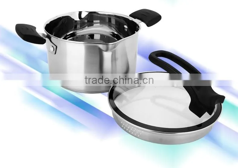 newest design stainless steel milk boiling pot/ glass lid sauce pan/ soup&stock pot