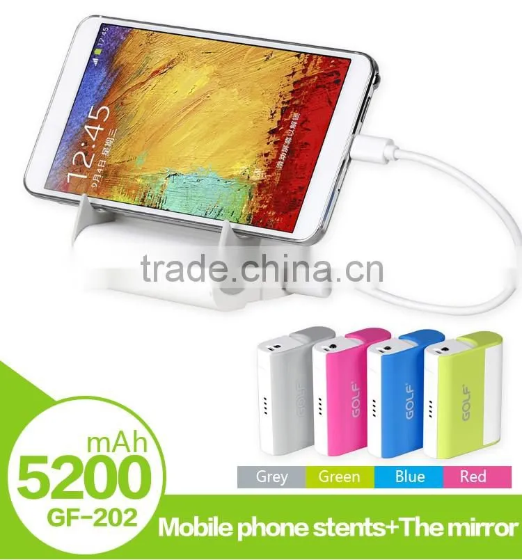 GOLF GF-202 5200MAH Power bank with mobile phone stents+the mirror intelligent sleep power bank for universal device