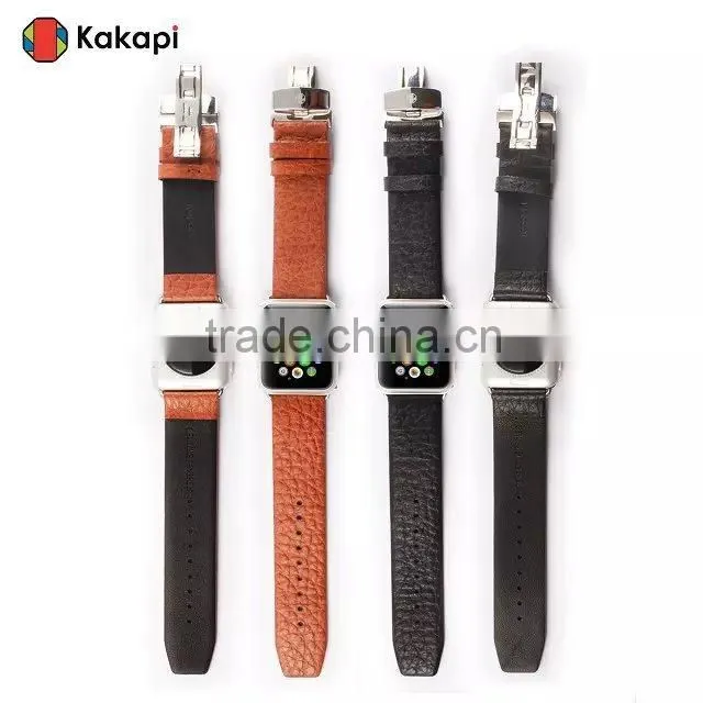 Kakapi Double Buckle Genuine Leather Watch Band Wrist Strap With Watchband Converter For 42MM Apple Watch MT-3914