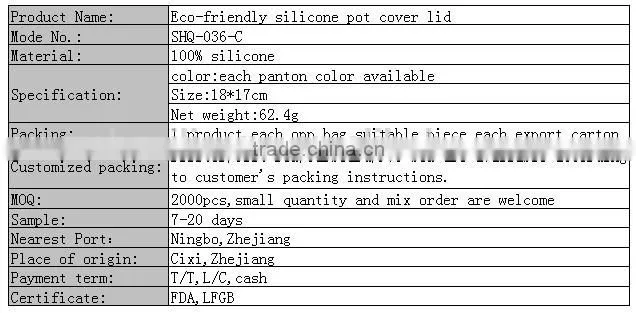 Eco-friendly silicone pot cover lid