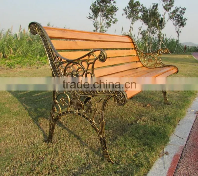 Contemporary Modern Wooden Outdoor Furniture Garden Patio Park Long Bench Chair with Cast Wrought Iron Legs Ends