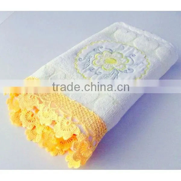100% cotton high quality terry color soft embroidery lace hand towel