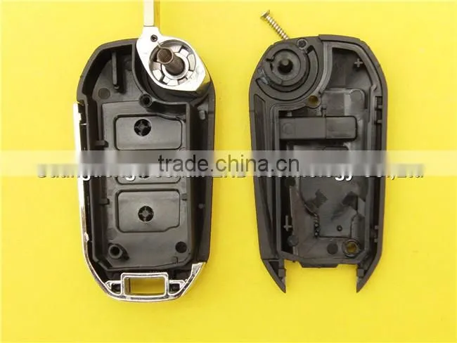 Peugeot car key 3 button flip remote replacement key shell with groove blade