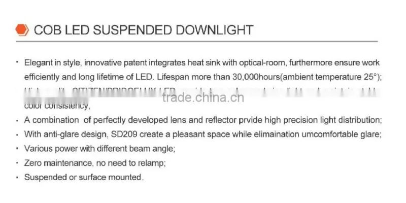 16w cob downlight suspended downlight