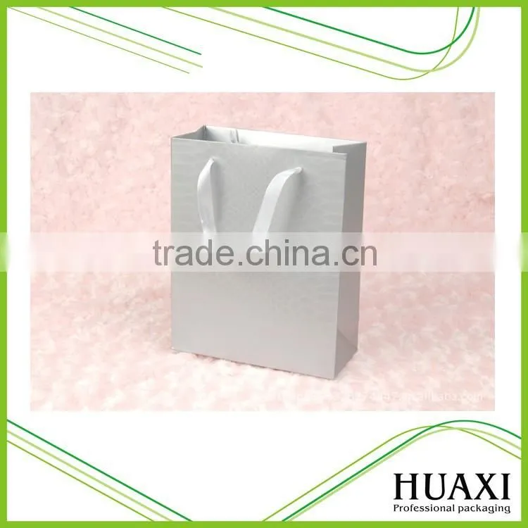 Full color print with handle and ribbon design blue paper gift bag