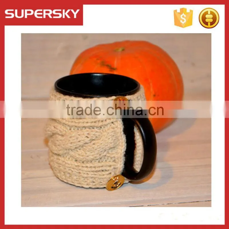 V-79 Cheap cable crochet mug sleeve warmmer cup mug sweater with anchor button