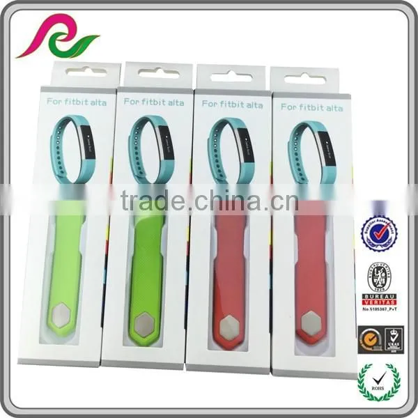 Folding paper box with clear plastic window for sports bracelet packing
