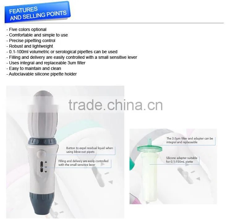 High Performance Pipette Controller Used for 0.1m-100mL Volumetric or Serological Pipettes
