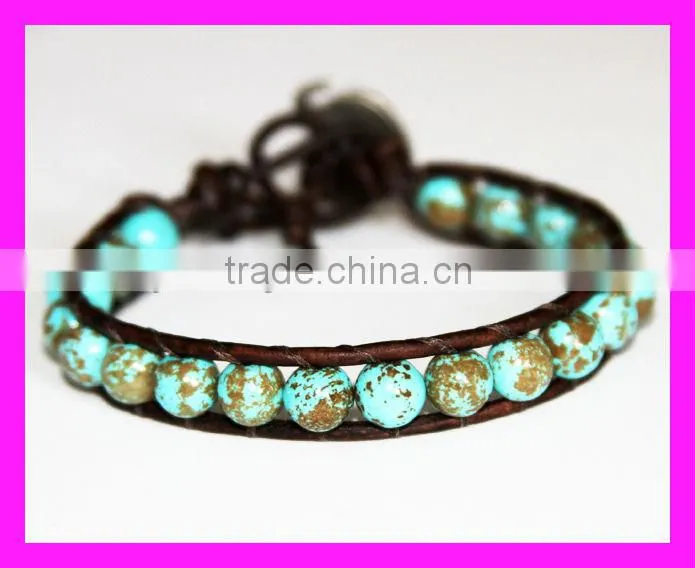 GZKJL-BL0187 Leather Wrap Gem beads Elephant Yoga Bracelet Genuine Turquoise Beaded African Bracelet