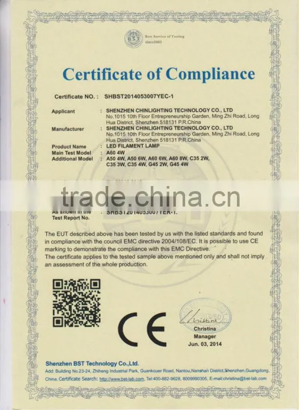Hot sale LED C35 E12 2W LED filament Bulb