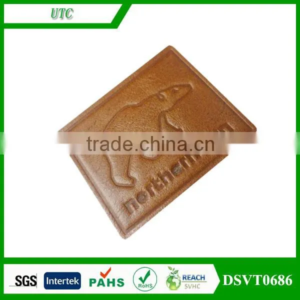 2014 new style custom embossed real leather patch/ badge