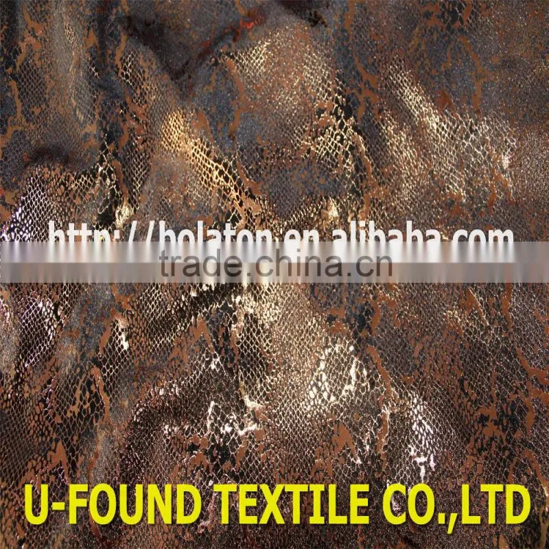 new fancy item 95% polyester 5% spandex warp knitted velvet with bronze foil python pattern print fabric