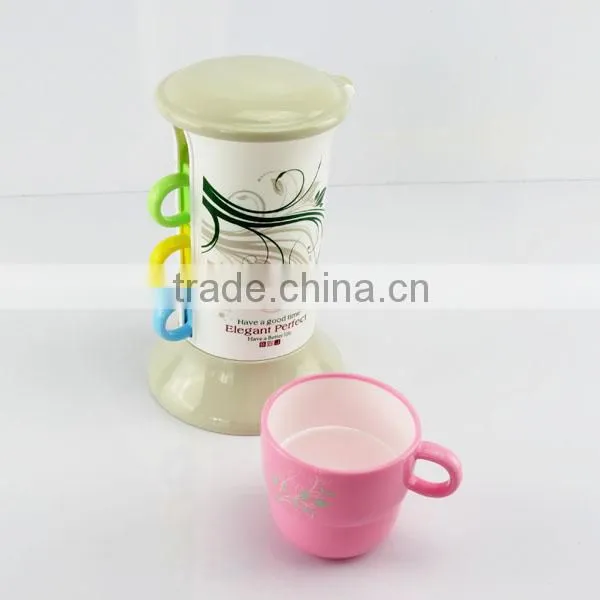 Hot sales promotional gift 4 pcs stackable plastic cup with dust-proof stand
