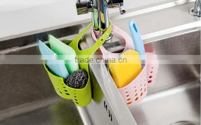 Kitchen Bathroom Adjustable Sink Hanging Storage Basket / hanging faucet storage rack organization basket