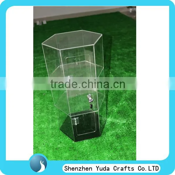handmade crystal acrylic display case, high quality rotating high plexi display acrylic display stand with base door