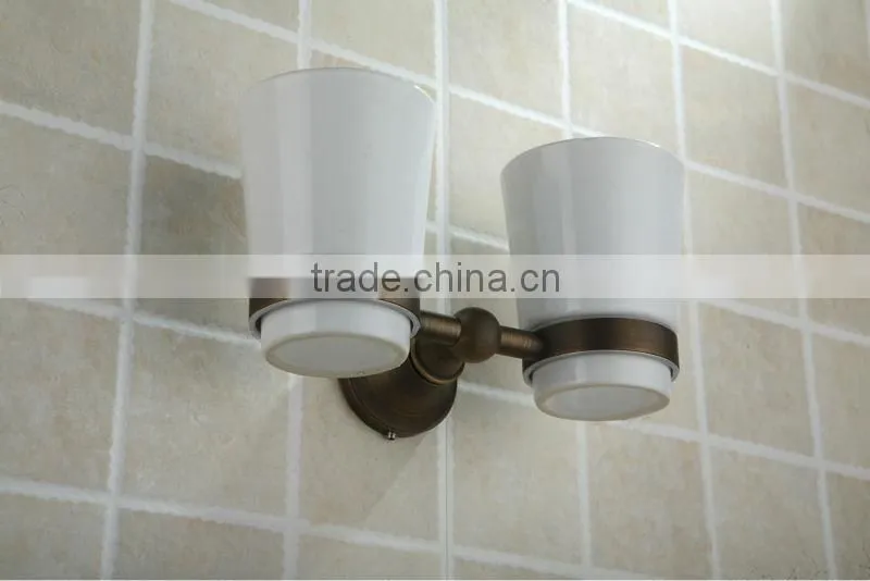 Antique Copper White Ceramic Two Cups Tumbler Holders for Bathroom Accessories