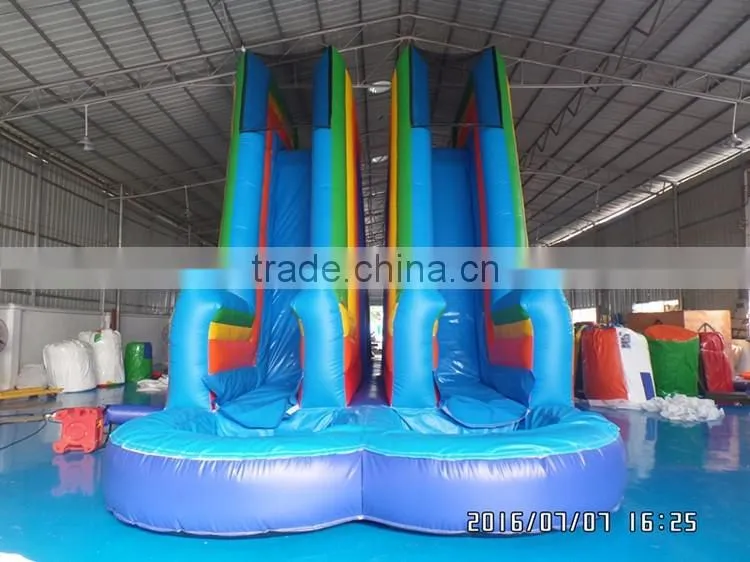 2016 new design high inflatable water slide double lane wet slide