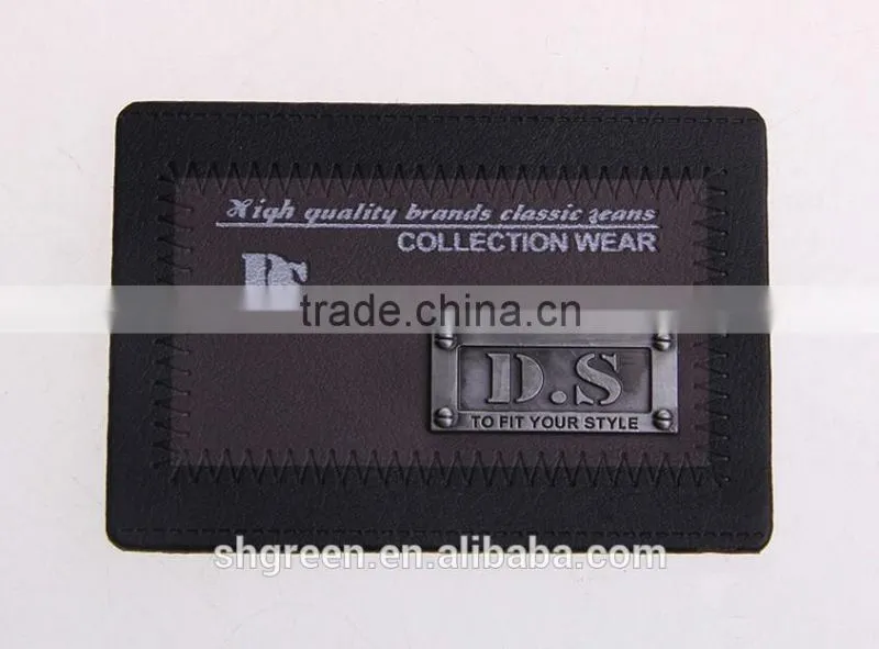 Metal plate overcoat leather label with color varnish