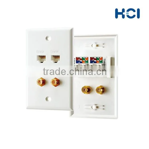US Type 4 Port Video Voice and RJ45 Cat5e Data Faceplate