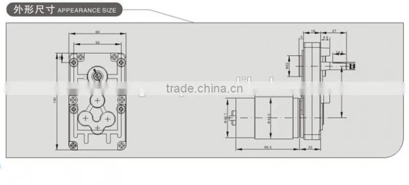 DC worm gear motor with rectangular gearbox