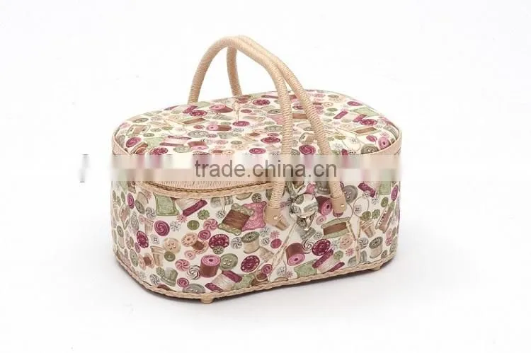 Floral Print Wooden Sewing Tool Box w/ Accessories