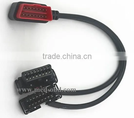 OBD2 Splitter Y Cable, right-angle J1962M to 2 J1962F, Y Cable, 1ft