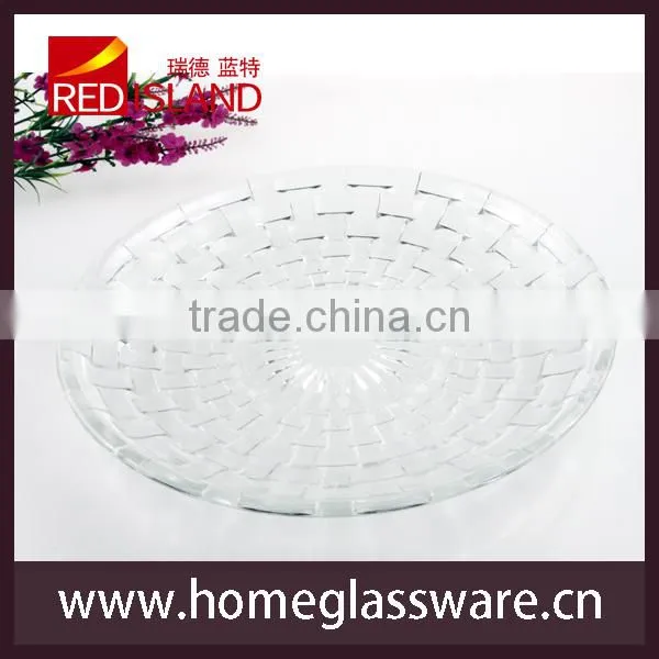embossed Weave mesh clear depression glass plate 10'' 8" 7"