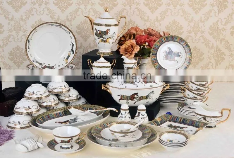 Ceramic horse painting bone china dinnerware set