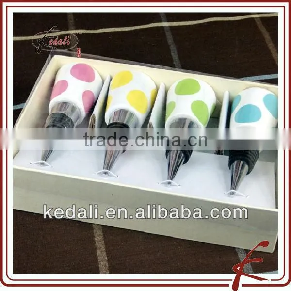 ceramic wine plug set of 4 with decoration