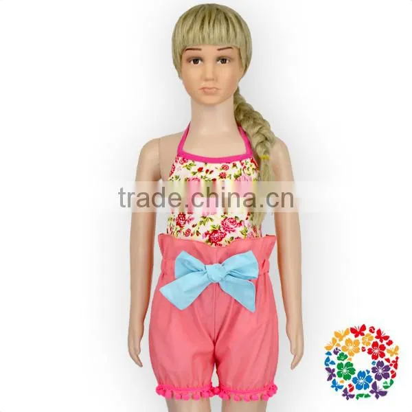 Baby Girls Summer Two Pieces Halter And Shorts Set Pink Flower Bodysuit Clothing Manufacturers Romper Girls