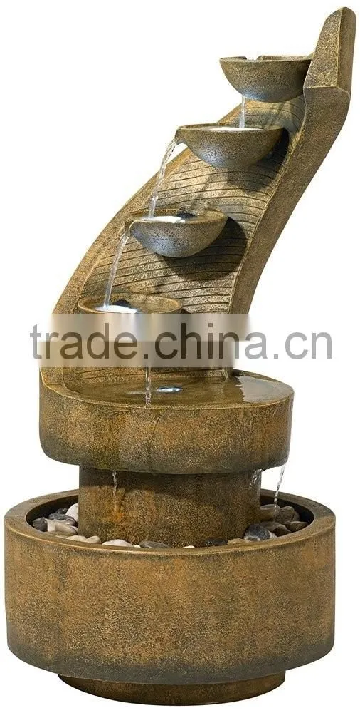 Modern Curved Cascading Zen Fountain with LED Light