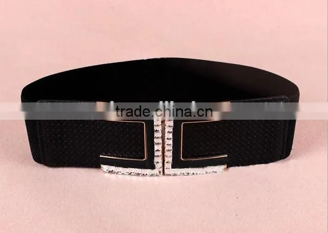 Wholesale C pattern alloy buckle sex women lady wide PU waist belt