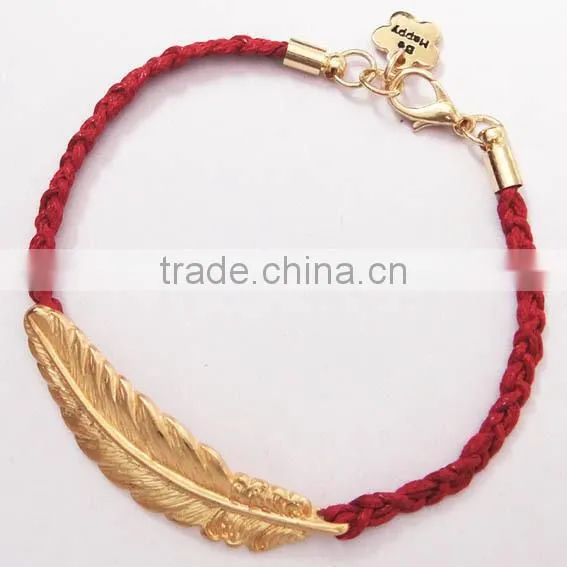 matta gold leaf charm handwoven wax cord bracelet customized charm friendship bracelet