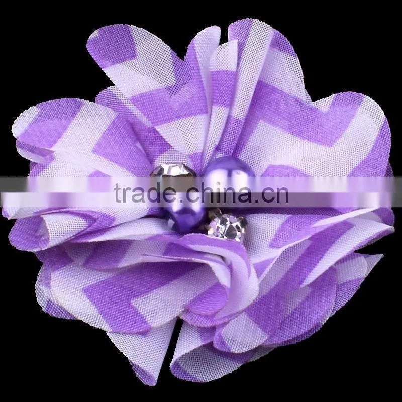 mesh flower with pearl beads center for kids hair accessories