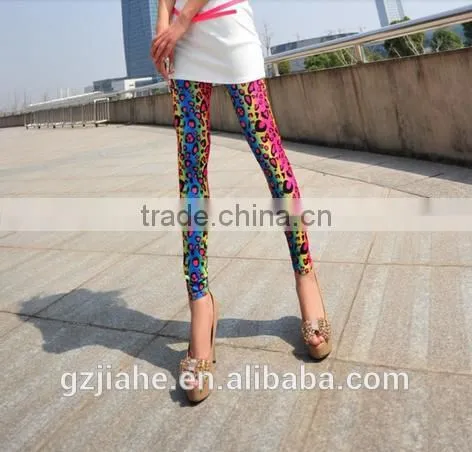 Fashion summer autumn Slim Cool Trousers Women Colorful Leopard Print Leggings Lady sexy Pants Silk Capris Full Length
