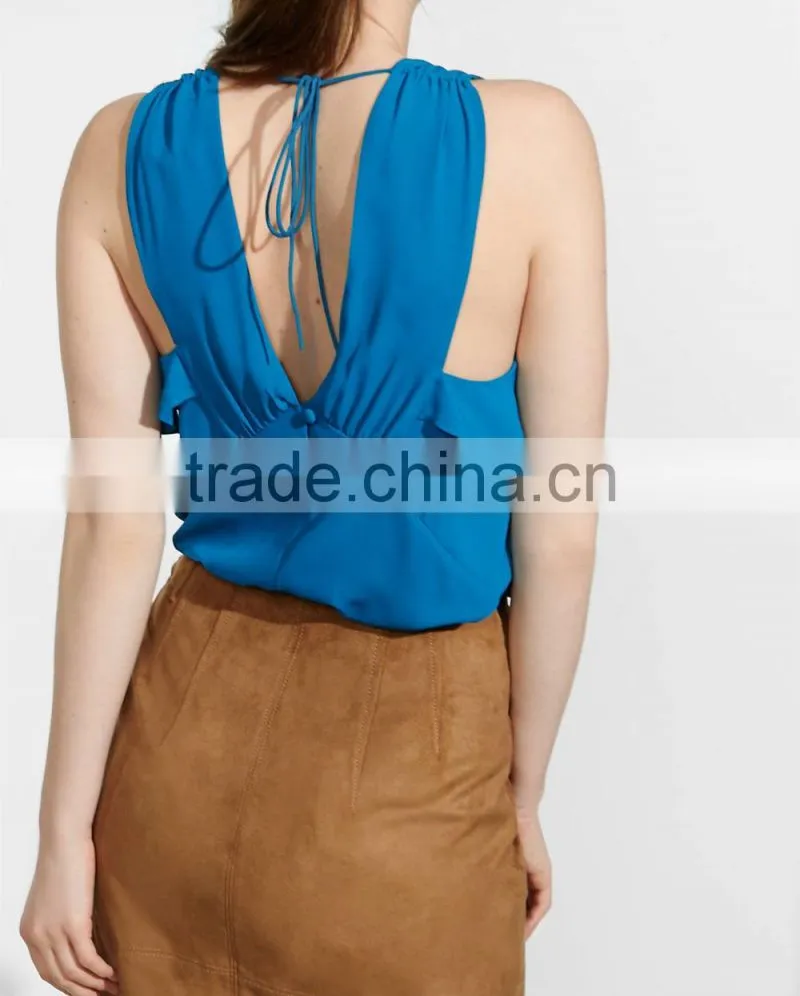 2016 Fashion Flowy Ruffle Tie Back Tank HST8029
