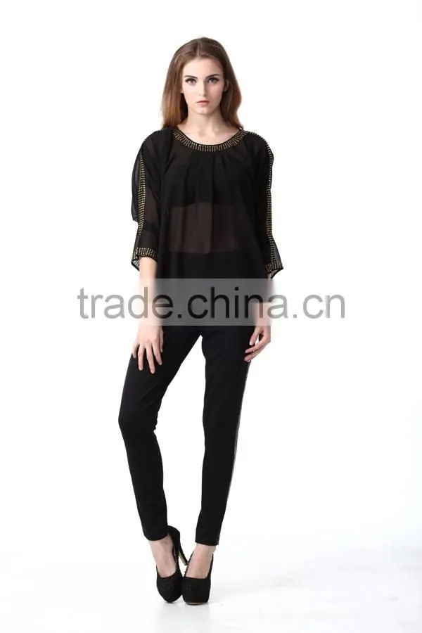 High Quality Fashion Embellished Tops Ladis Blouse