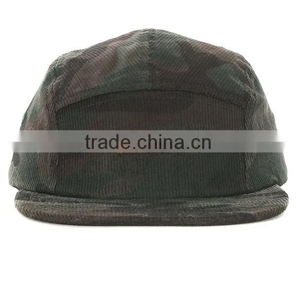 2015 new design pattern flat brim custom woven patch corduroy 5 panel hat