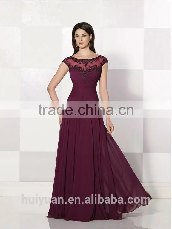 most fashion chiffon cap sleeve scoop neck full length beach dress
