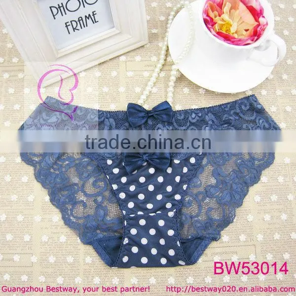 Fashion cute panties printed dot with transparnet lace & bow panties