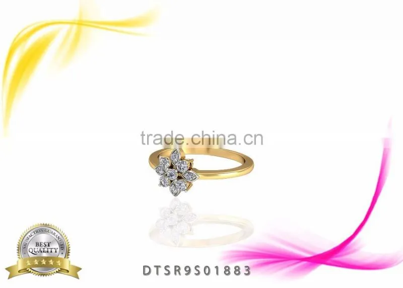 Floral Design Gold Plated Ring with Cubic Zircon