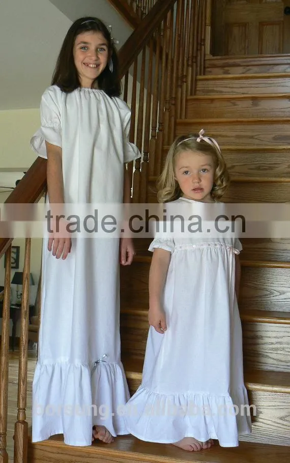 Fashion Style Size 12 Month to Size 14Y White Cotton Girls Nightgown Embroidered Muslin Kids Pajamas
