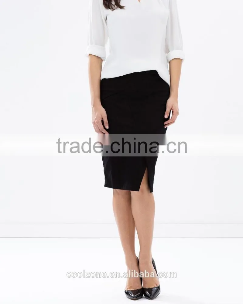 Slim fit cutaway front ladies office wear wrap skirt fashion 2015