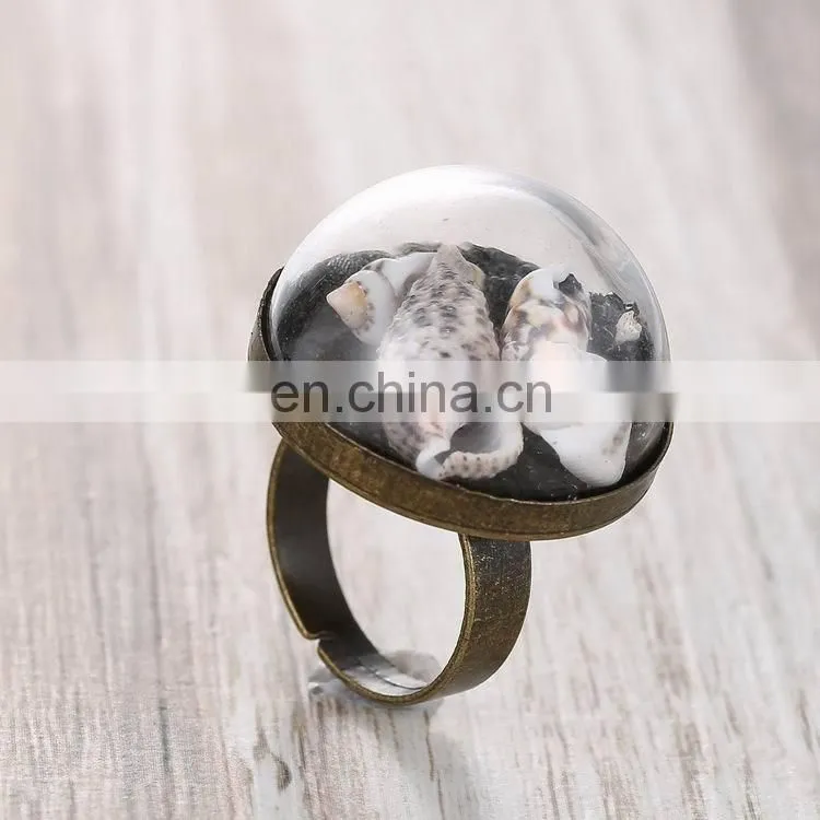 Fashion Vintage Style Antique Copper Ring Couch Black Mini Sand Ring Dome Dangle Adjustable Ring