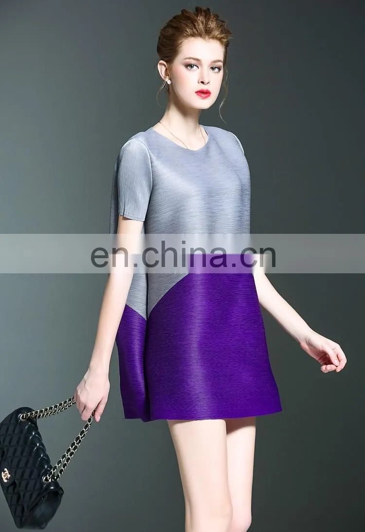 2016 plus size women clothing pleats issey contrat colors lady summer dresses